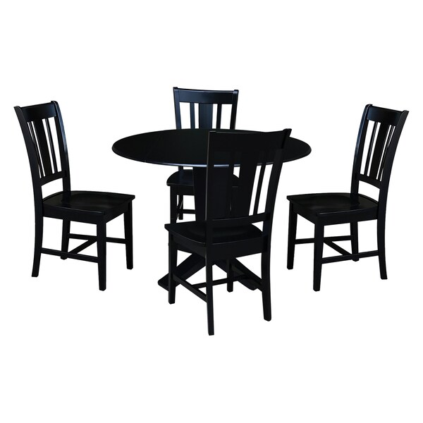 International Concepts 42 in. Solid Wood Dual Drop Leaf Dining Table with 4 Chairs in Black K46-42DPT-23B-C10-4 - main
